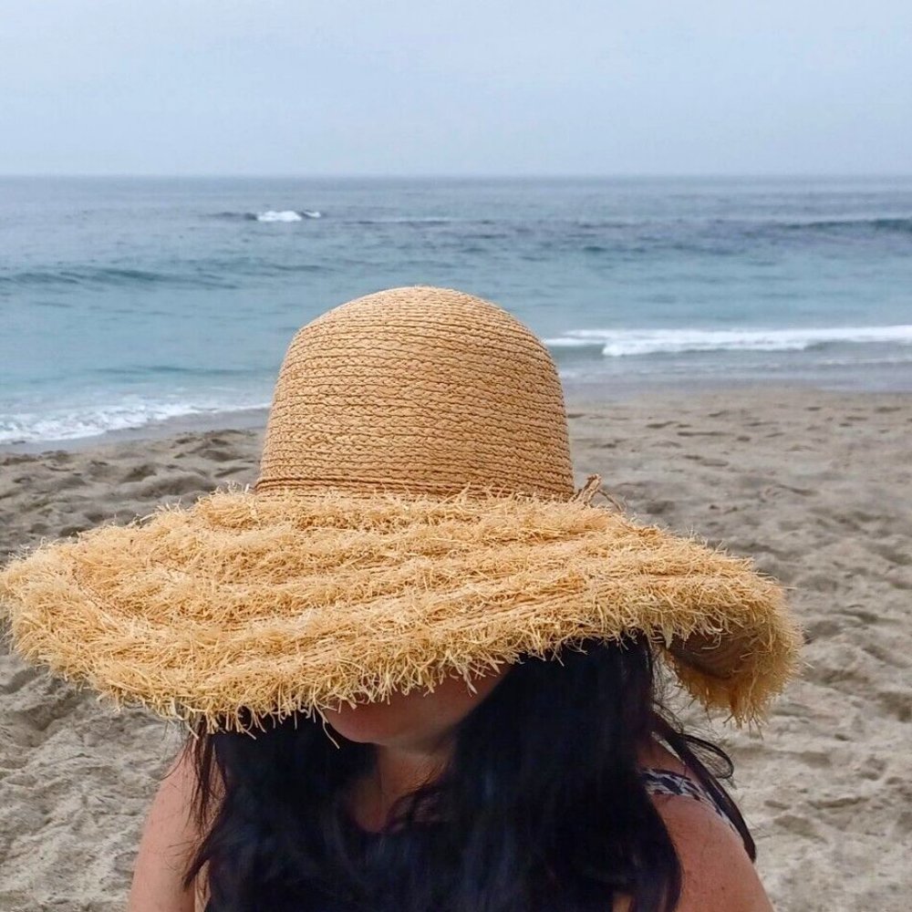 Ralph Lauren Natural Straw Hat Floppy Beach Wide Brim Sun Hat Sz M